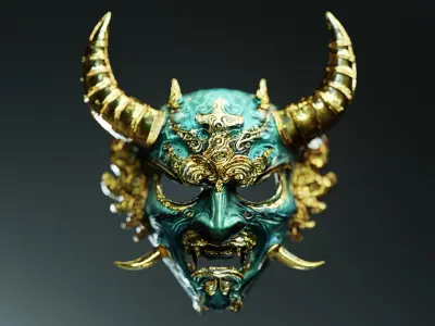 Golden Oni Mask 3D Model 3D model