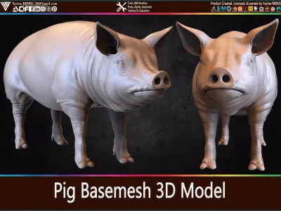 Pig Basemesh 3D Model Low-poly 3D model
