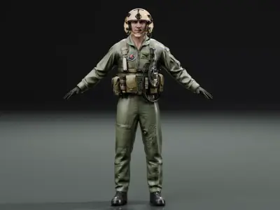Military Helicopter Pilot - Rigged Low-poly 3D model