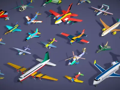 51 Low Poly Air Vehicles Pack - Planes  Helicopters Fighter Jets Low-poly 3D model