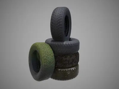 Low poly explosive Tires pack PBR Game-ready Low-poly 3D model