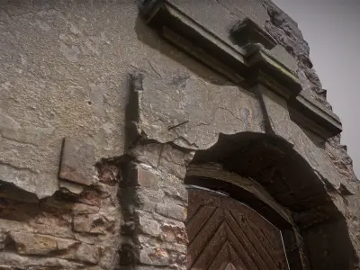 Old broken gate - door with relief decoration Low-poly 3D model