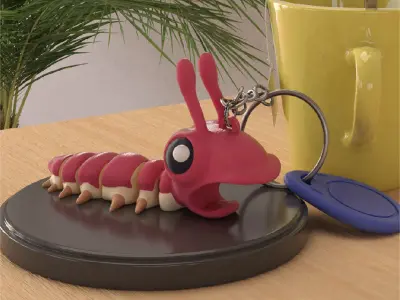 Screaming Caterpillar Articulated Version and Keychain 3D print model