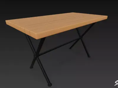 Wooden Outdoor Cafe Table Low-poly 3D model
