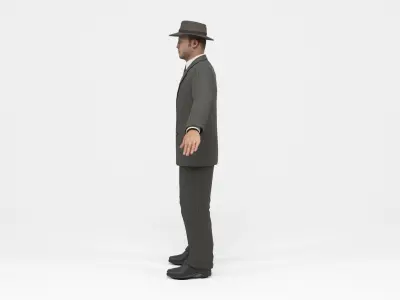 Gangster 1 man in suit with gun Low-poly 3D model