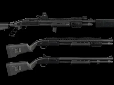 Mossberg 590 Tactical 12 Gauge Shotgun Build Low-poly 3D model