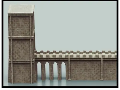 Medieval Towers And Wall Low-poly 3D model
