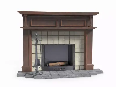 Fireplace with fire place Free 3D model