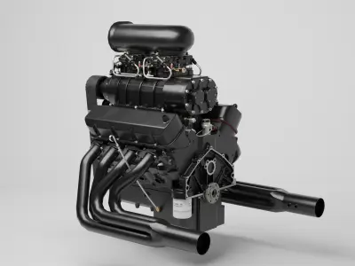 Powerful Supercharged V8 Engine Black 3D model