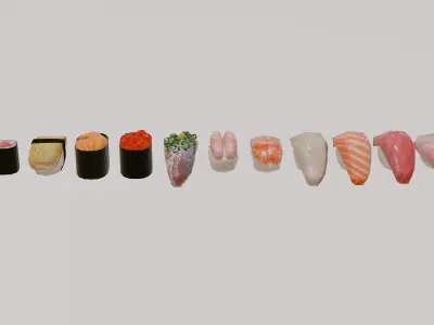 12-piece sushi model asset Low-poly 3D model