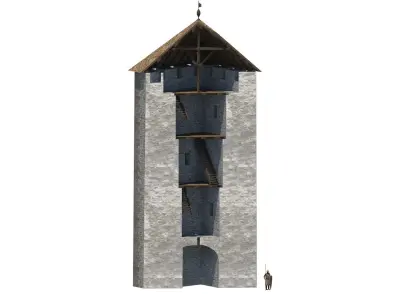 Early 13th century medieval castle belfry Low-poly 3D model