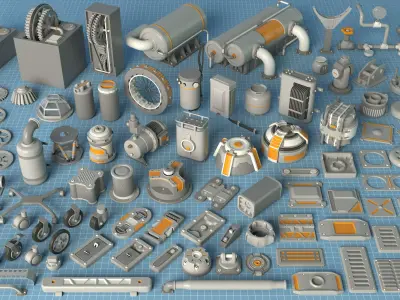 Industrial Kitbash - 10 - 100 pieces 3D model