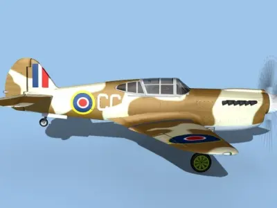 Curtiss P-40F Tomahawk V05 RAF 3D model