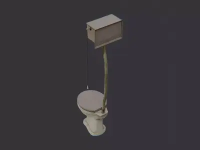 Vintage bathroom toilet with wall tank Low-poly 3D model