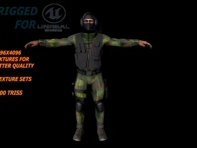 Lowpoly soldier comandos multi texture set Free low-poly 3D model