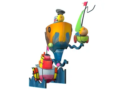 Cartoon 3D illustration Fish Ship Steamship Low-poly 3D model