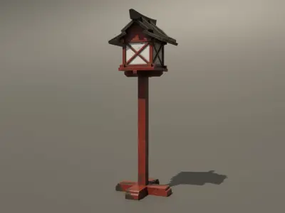 Japanese Wood Street Lamp Low-poly 3D model