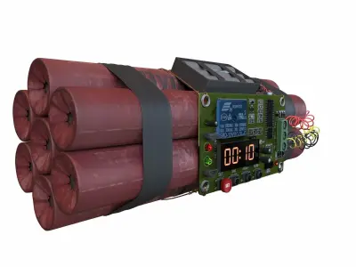 dynamite electronic bomb with wires and clock 3D model