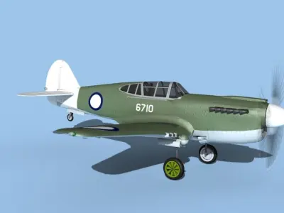 Curtiss P-40F Tomahawk V12 RNZAF 3D model