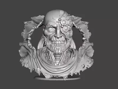 Cyber Skull Horror Bust Bio Mechanical Undead Head  3D print model
