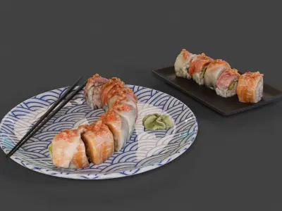 Rainbow Roll Sushi - Scene Prop 3D model