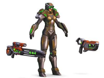 Sci-Fi Woman Cyborg Drone Sniper Female Soldier Low-poly 3D model