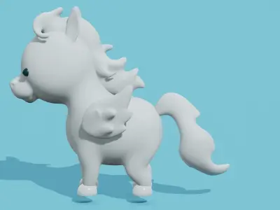 Cute white Pegasus with wings  3D model