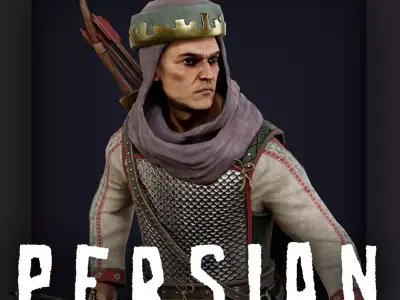 Persian 3 archer A pose Low-poly character redy for game Low-poly 3D model