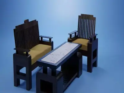 Set Wooden Furniture 6 3D model