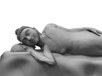 buddhastatue 3d model statue lying on rock 3D model