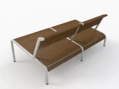 Chair-17 wooden bench with metal legs Free 3D model