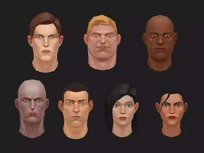 LP heads and textures Low-poly 3D model