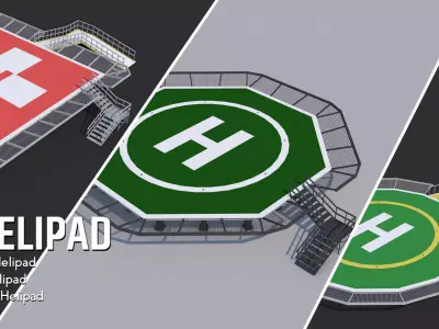 3 Helipad - Rooftop Elements Low-poly 3D model