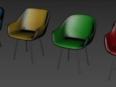 Chairs simple - 4 designs  collection set Free low-poly 3D model