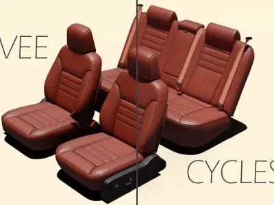 Universal Regular Car Seat Set Red Leather Low-poly 3D model