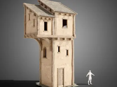 Medieval wall gate Low-poly 3D model