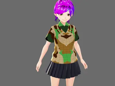 ASUNA  in another clothes from military Low-poly 3D model