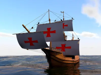 Caravel wooden sailing ship 3D model