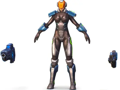 Cartoon Sci-Fi Cyborg Drone Trooper Soldier Low-poly 3D model