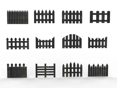 wooden fences Low-poly 3D model