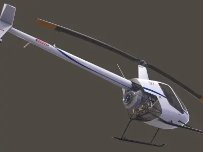 Robinson R22 White Complex Animation Low-poly 3D model