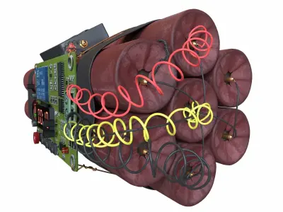 dynamite electronic bomb with wires and clock 3D model