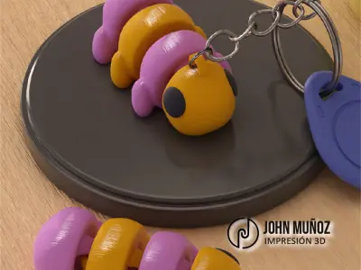 Caterpillar Cute Articulated Version and Keychain 3D print model