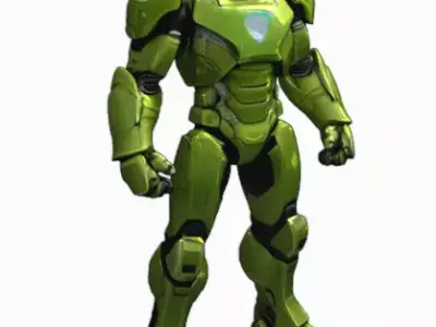 Green Cybernetic Mecha Warrior Robot 3D Character Low-poly 3D model