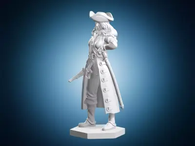 Female Pirate Captain Coat Pistol Miniature 3D print model