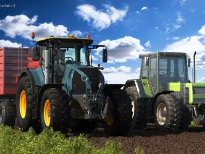 Self Propelled Forage Harvester Trailer and Tractor 3D model purchase