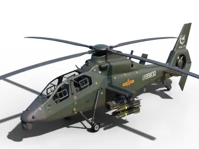 PBR 4 coatings Chinese WZ-19 gunship Z-19 Attack Helicopter Low-poly 3D model