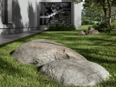  Two Mottled Smooth Round Large Rock Boulder Models 
