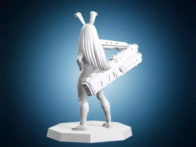 Sci-fi Bunny Girl with Oversized Weapon 3D print model