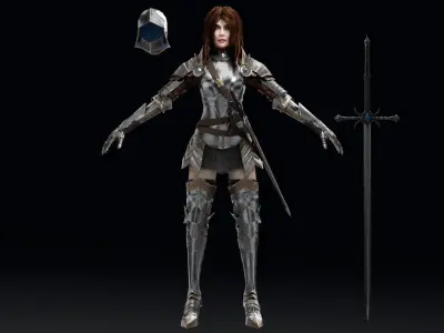 Female Knight Full Plate Gaming Unreal Engine Project Low-poly 3D model